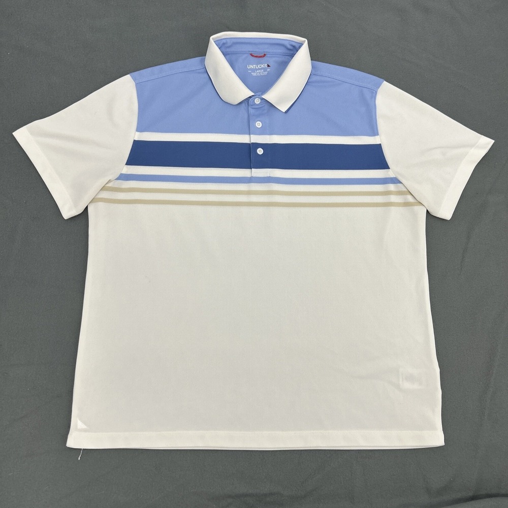 UNTUCKit Bailey Polo Shirt Men's Large‎ White Blue Golf Casual Short Sleeve